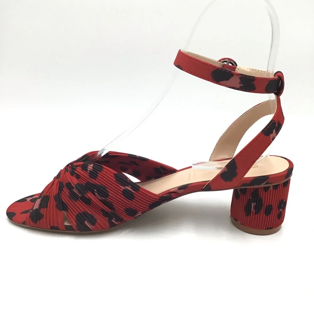 Cabi Siren animal print red black textile ankle strap sandals open toe 9 New